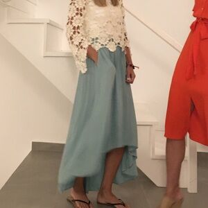 Zara Turquoise or Mint High Low Midi Skirt Sz XS